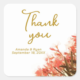 Orange Oleander Flowers Floral Wedding Thank you Square Sticker