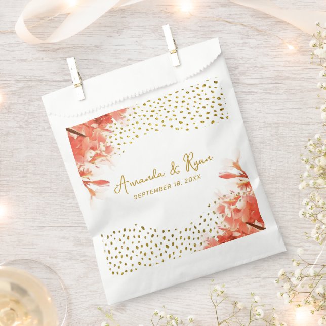 Orange Oleander Flowers Gold Glitter Wedding  Favour Bags (Clipped)