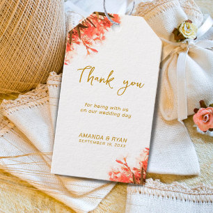 Orange Oleander Flowers on Beach Wedding Thank you Gift Tags