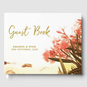 Orange Oleander Flowers on the Beach Wedding Guest Book
