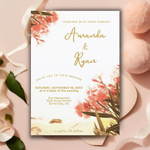 Orange Oleander Flowers on the Beach Wedding Invitation
