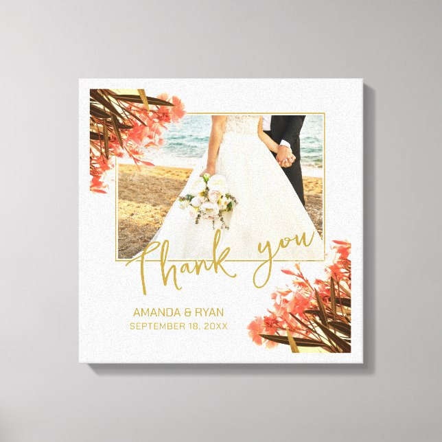 Orange Oleander Flowers Photo Thank you Wedding Canvas Print (Front)