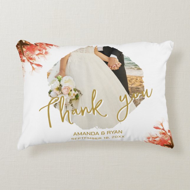 Orange Oleander Flowers Photo Thank you Wedding  Decorative Cushion (Front)