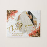 Orange Oleander Flowers Photo Thank you Wedding  Jigsaw Puzzle<br><div class="desc">Orange Oleander Flowers Photo Thank you Wedding puzzle. Photo wedding puzzle with a wedding photo in a brushstroke frame,  bride and groom names and wedding date. Personalise with your wedding photo and other details. An elegant and floral thank you puzzle - great as a gift for your wedding guests.</div>