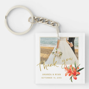 Orange Oleander Flowers Photo Thank you Wedding Key Ring