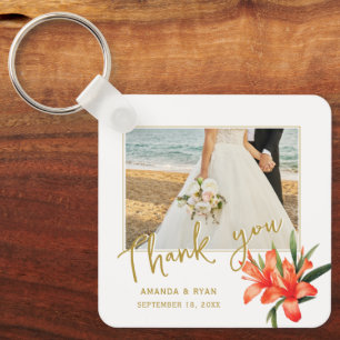 Orange Oleander Flowers Photo Thank you Wedding  Key Ring