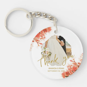 Orange Oleander Flowers Photo Thank you Wedding Key Ring