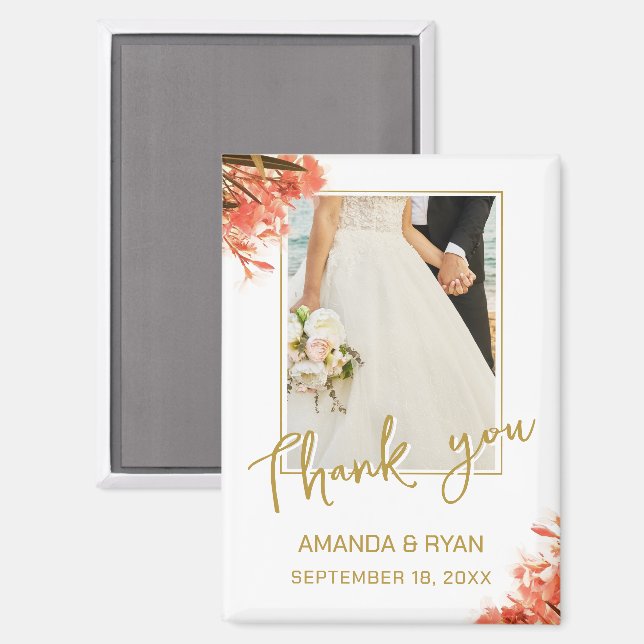 Orange Oleander Flowers Photo Thank you Wedding  Magnet (Front/Back)