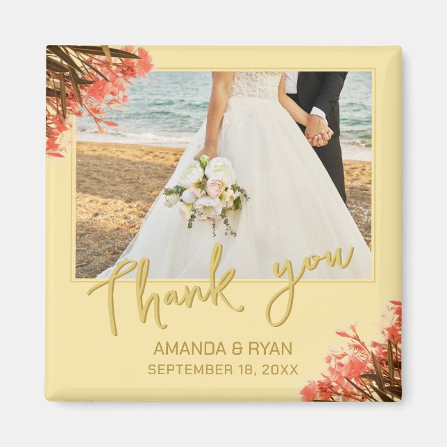 Orange Oleander Flowers Photo Thank you Wedding  Magnet (Front)