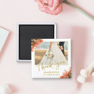 Orange Oleander Flowers Photo Thank you Wedding Magnet