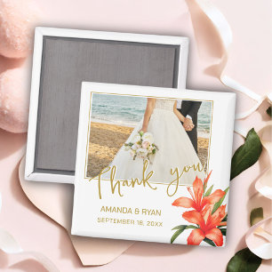 Orange Oleander Flowers Photo Thank you Wedding Magnet