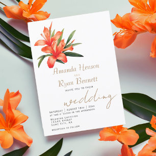 Orange Oleander Watercolor Flower Floral Wedding  Invitation