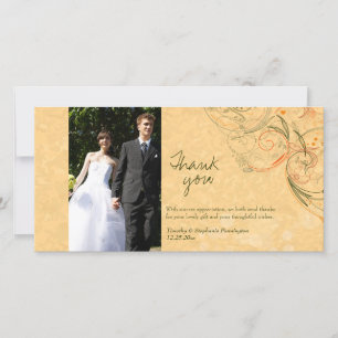 Orange & olive floral swirls wedding thank you card