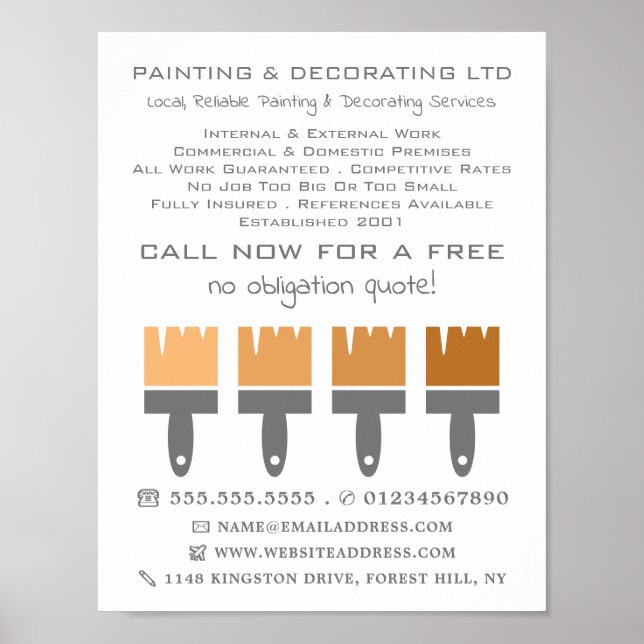 Orange Ombre Brushes, Painter & Decorator Poster (Front)
