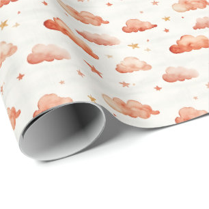 Orange Ombre Clouds & Stars Wrapping Paper