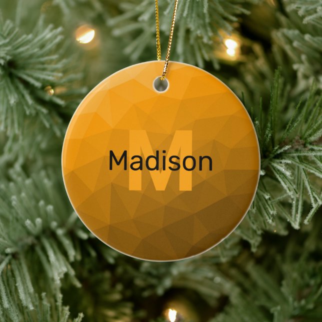 Orange ombre geometric mesh pattern Monogram Ceramic Tree Decoration (Tree)