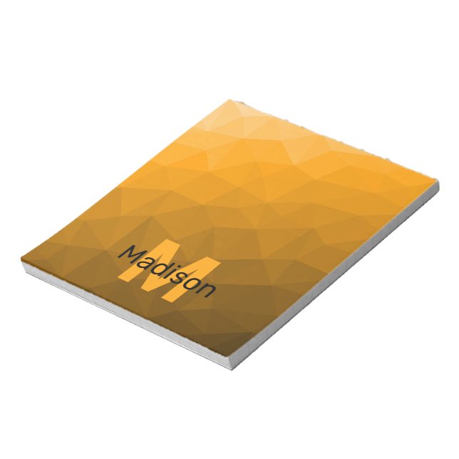 Orange ombre geometric mesh pattern Monogram Notepad (Rotated)