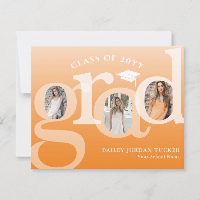 Orange Ombre GRAD Budget Graduation Announcement (Front)