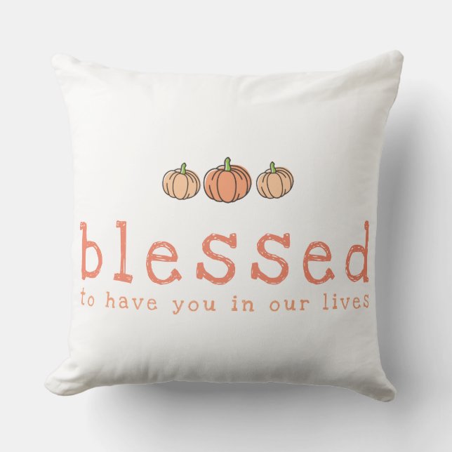 Orange Ombre Pumpkin Blessed Thanksgiving Cushion (Front)