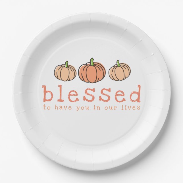 Orange Ombre Pumpkins Blessed Thanksgiving Dinner Paper Plate (Front)
