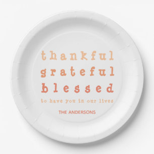Orange Ombre Thankful Blessed Thanksgiving Dinner Paper Plate
