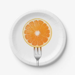 Orange on a fork paper plate