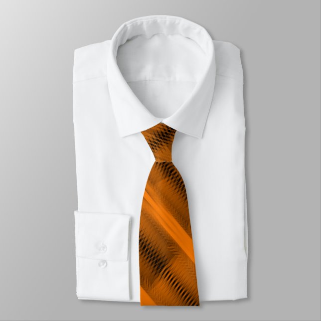 Orange On Black Futuristic Abstract Pattern Art Tie (Tied)