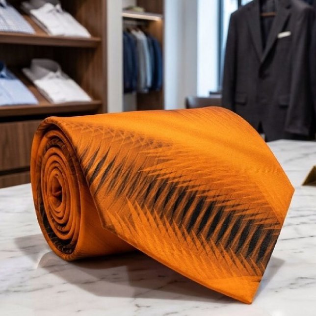 Orange On Black Futuristic Abstract Pattern Art Tie (Creator Uploaded)