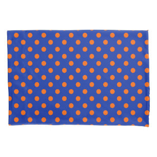 Orange On Blue Polka Dots Pattern Design Pillowcase