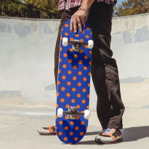 Orange On Blue Polka Dots Pattern Design  Skateboard