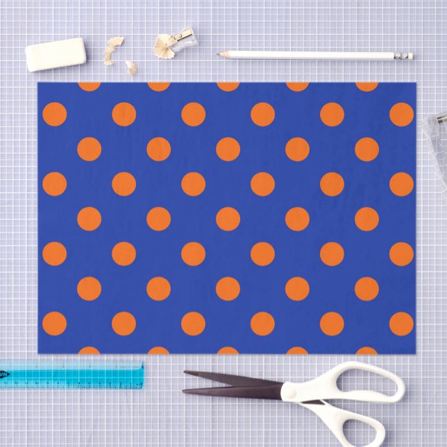 Orange On Blue Polka Dots Pattern Design  Tissue Paper (Creator Uploaded)