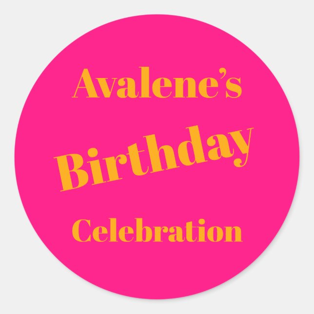Orange On Bright Pink Birthday Party Classic Round Sticker (Front)