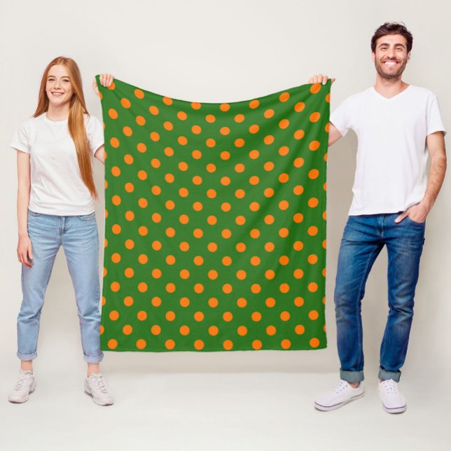 Orange On Green Polka Dots Pattern Design  Fleece Blanket (Creator Uploaded)