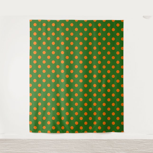 Orange On Green Polka Dots Pattern Design  Tapestry (Front)