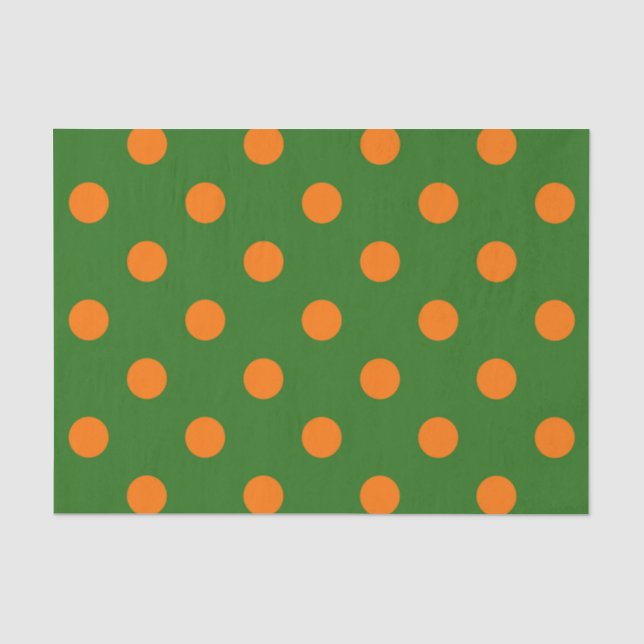 Orange On Green Polka Dots Pattern Design  Tissue Paper (Front)