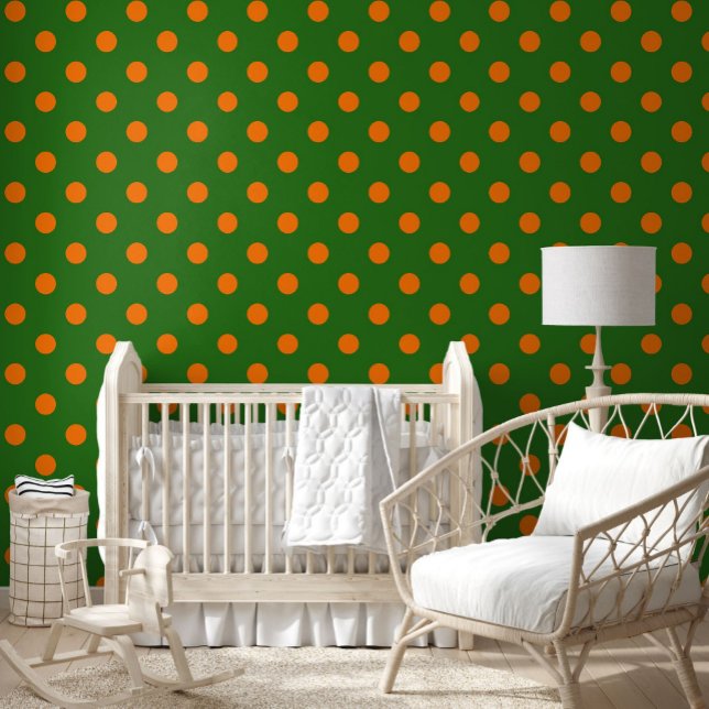 Orange On Green Polka Dots Pattern Design  Wallpaper (Creator Uploaded)