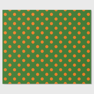 Orange On Green Polka Dots Pattern Design  Wrapping Paper
