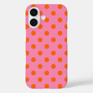 Orange On Pink Polka Dots Pattern Design iPhone 16 Case