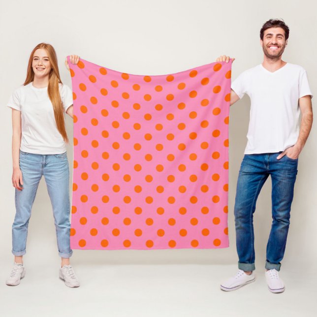 Orange On Pink Polka Dots Pattern Design Fleece Blanket (Creator Uploaded)
