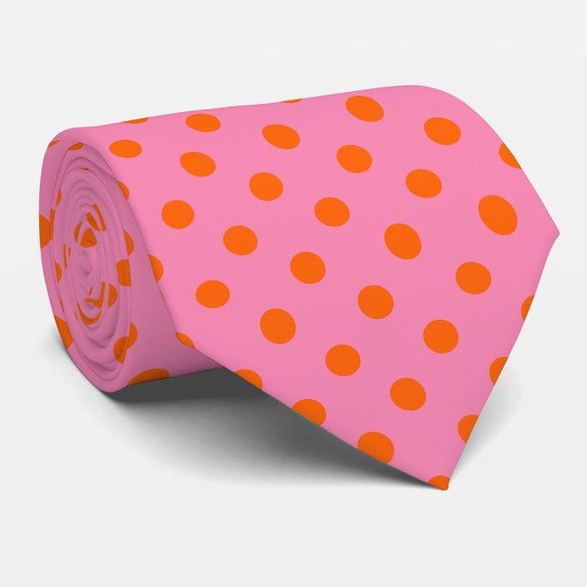 Orange On Pink Polka Dots Pattern Design Tie (Creator Uploaded)