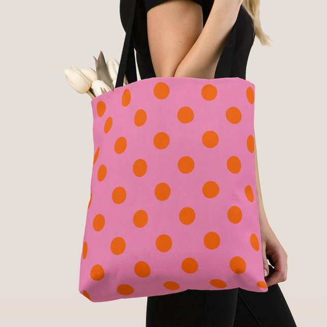 Orange On Pink Polka Dots Pattern Design Tote Bag (Creator Uploaded)