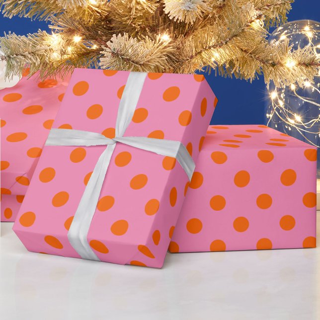Orange On Pink Polka Dots Pattern Design Wrapping Paper (Creator Uploaded)