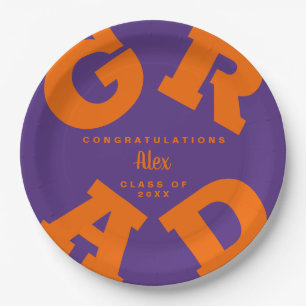 Orange on Purple Graduation Personalised Paper Plate