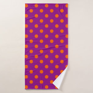 Orange On Purple Polka Dots Pattern Design Bath Towel