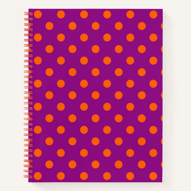 Orange On Purple Polka Dots Pattern Design Notebook (Front)