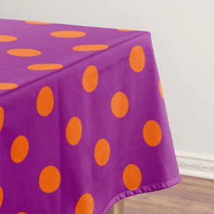 Orange On Purple Polka Dots Pattern Design Tablecloth