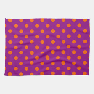 Orange On Purple Polka Dots Pattern Design Tea Towel