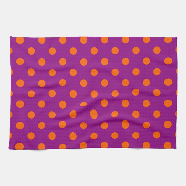 Orange On Purple Polka Dots Pattern Design Tea Towel (Horizontal)
