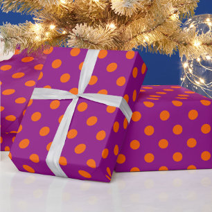 Orange On Purple Polka Dots Pattern Design Wrapping Paper