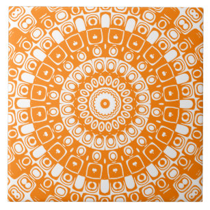 Orange on White Mandala Kaleidoscope Medallion Tile